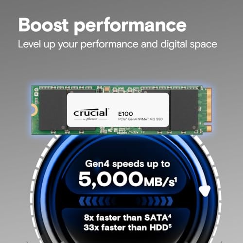Crucial E100 480GB PCIe Gen4 2280 NVMe M.2 SSD