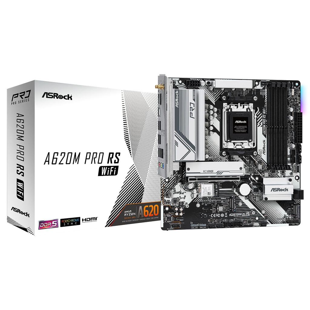 Carte Mère ASRock A620M Pro RS WiFi (AM5, Micro-ATX)